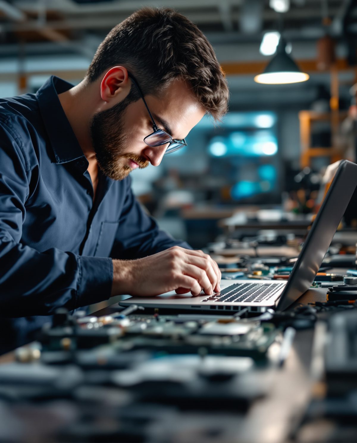 Positive Technology certified technician repairing computer in Houston